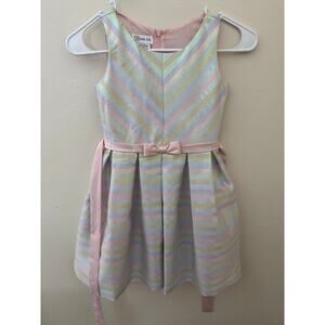 Bonnie Jean Girls Pastel Striped Dress Size 7 Bow Easter Spring Party